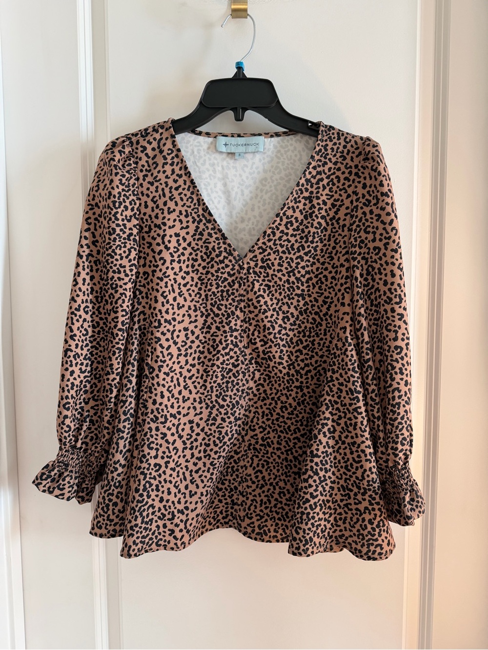 Tuckernuck Taupe and Black Leopard V-Neck Blouse